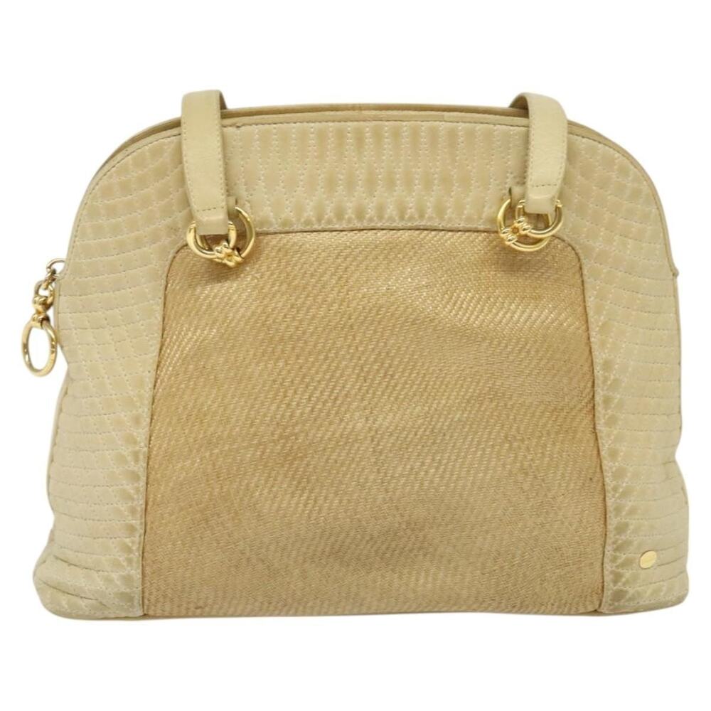 Bally Leather Canvas Shoulder Bag Beige